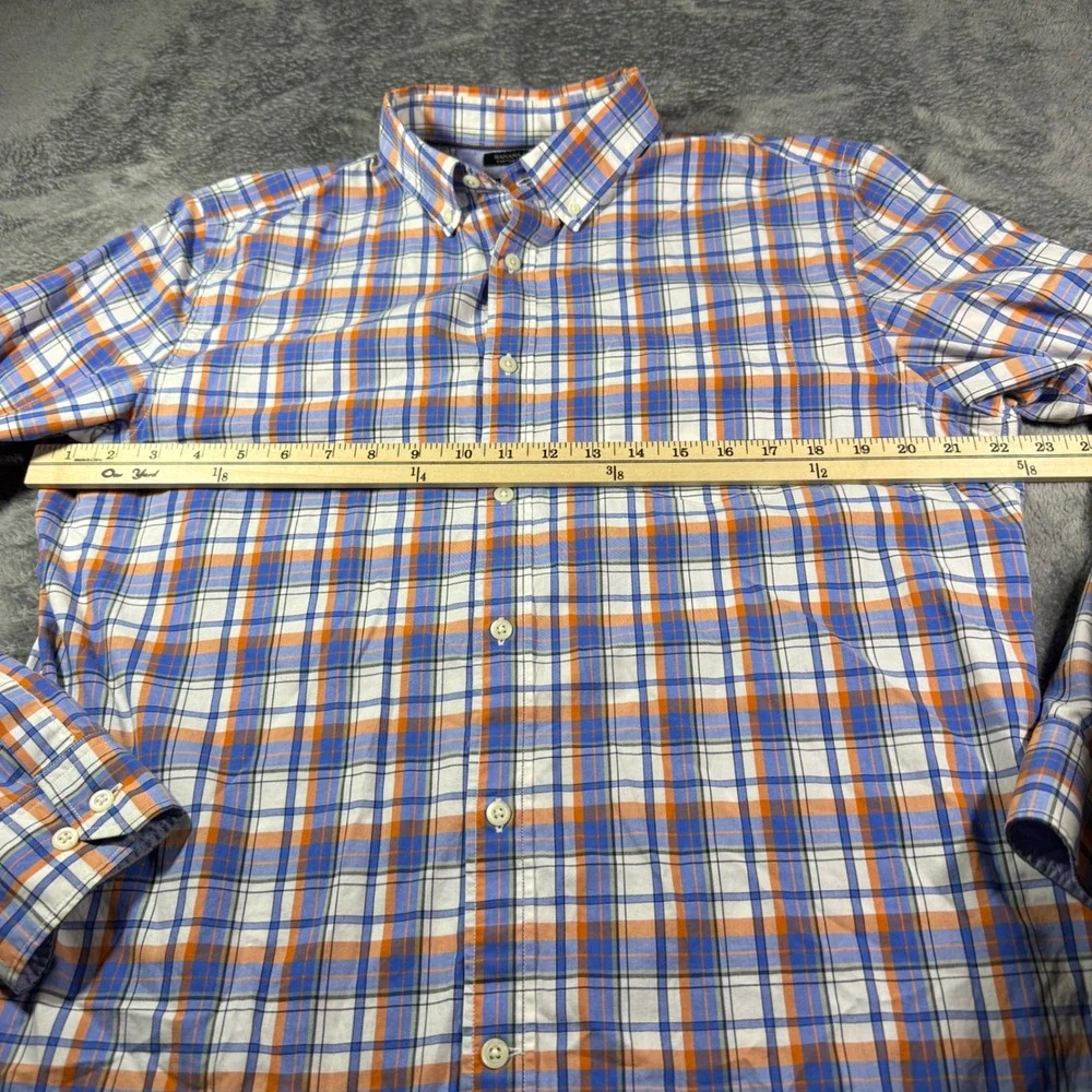 Banana Republic Mens Tailored Slim Fit Plaid Button Down Shirt Blue Orange L
